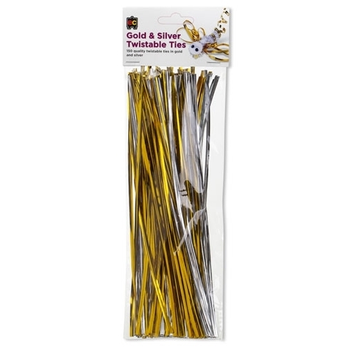 EC - Twistable Ties Gold and Silver 25cm (150 pack)
